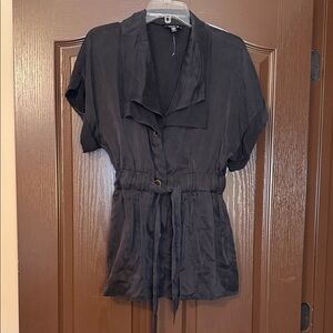 bebe Black Short-Sleeve Button-Up Blouse